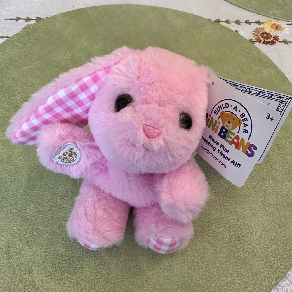 NWT Build-A-Bear Pink Gingham Pawlette Pink Bunny Plush